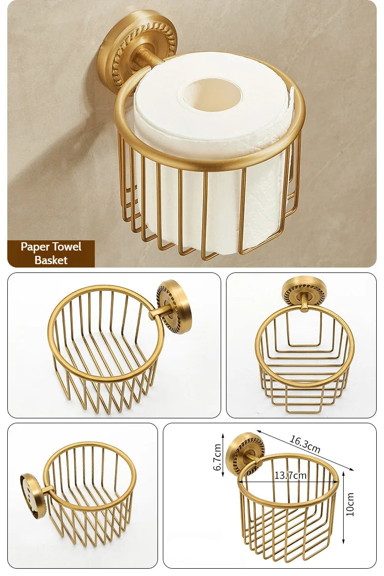 Antique Brushed Brass Bathroom Accessories Sets Towel Shelf Toilet Paper Holder Soap Holder Towel Rack Bathroom Hardware Sets