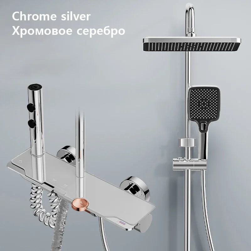 Tempered Glass Panel Rain Bathroom Shower Faucets Set Cold Hot Mixer Taps Rainfall Shower Faucet Complete Bathtub Showers System
