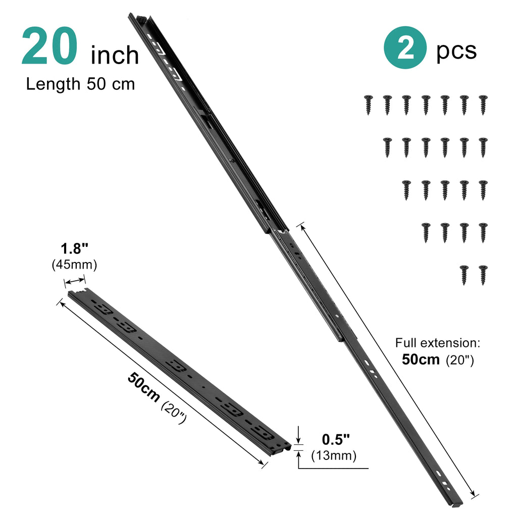 Drawer Rail 10~20Inch Stainless Steel Ball Bearing Slides Drawer Sliding Track 3-Section Full Extension Cabinet Furniture Slides