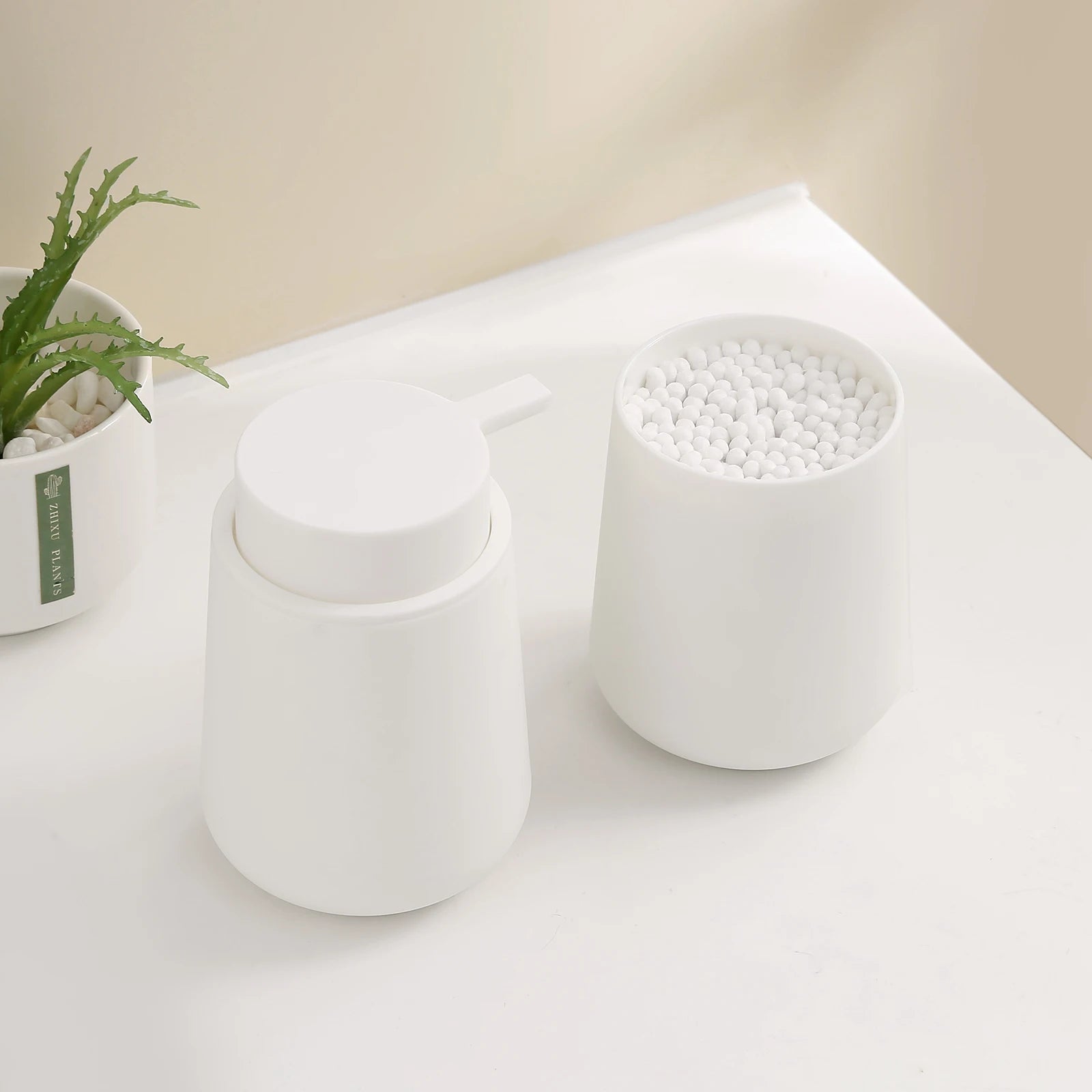 Bathroom Accessory Set - 2-Piece Soap Dispenser and Cup for Bathroom Vanity Decor in Matte Black