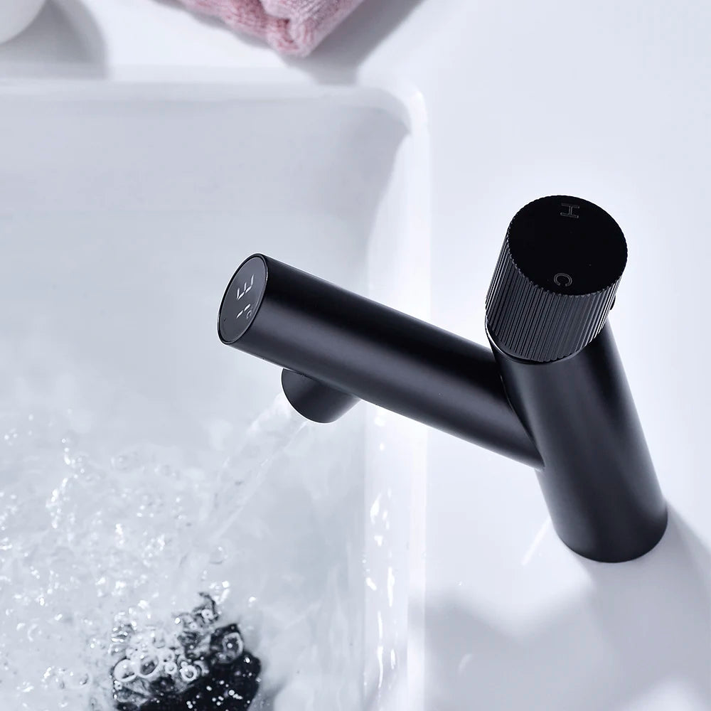Bathroom LED Digital Basin Faucet Black Water Power Basin Mixer Brass Chrome Plated Temperate Display Faucets Smart Water Taps