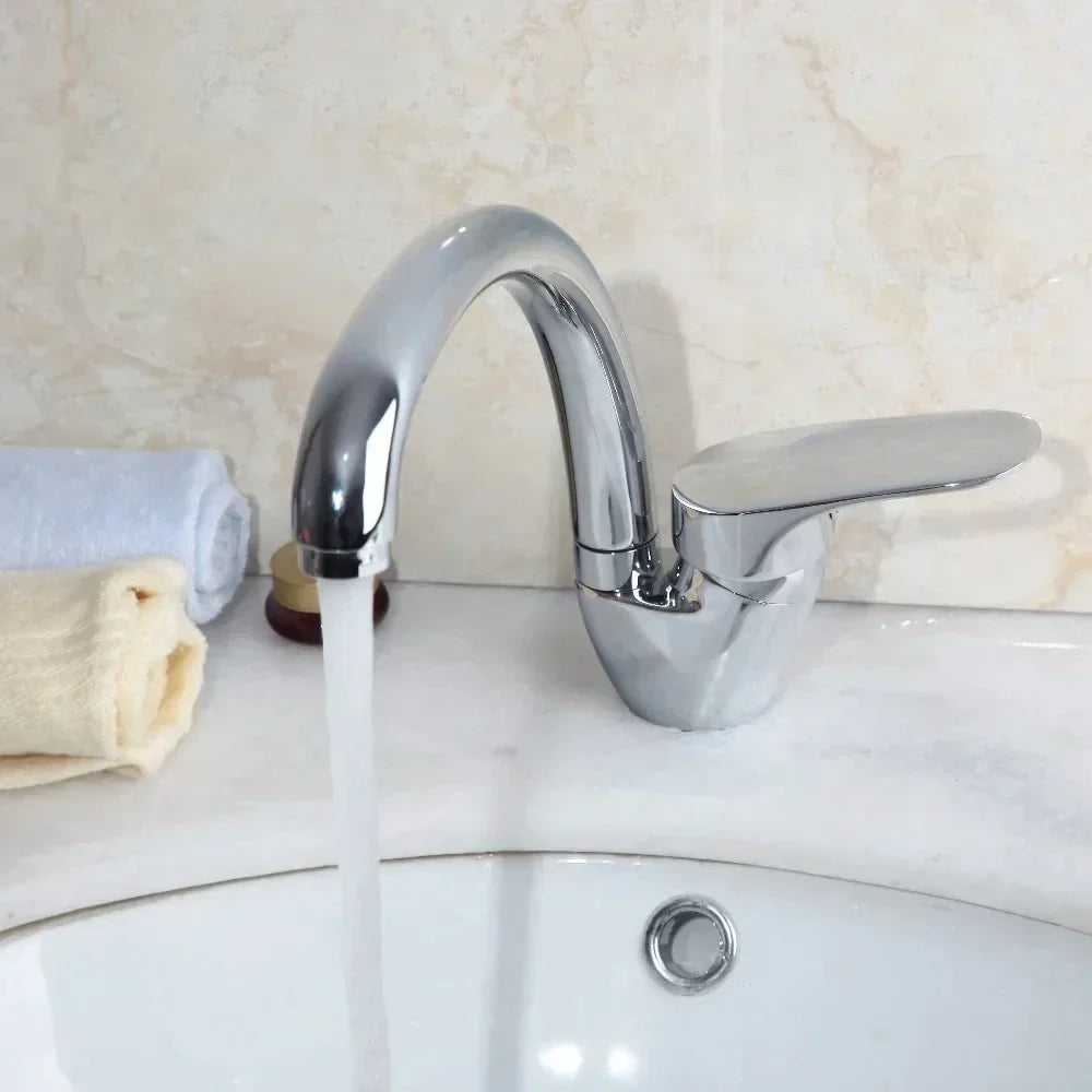Stainless Steel Sink Faucet Hot and Cold Mixing Tap Kitchen Faucets Household Single Handle Rotation WashBasin Tap Deck Mounted