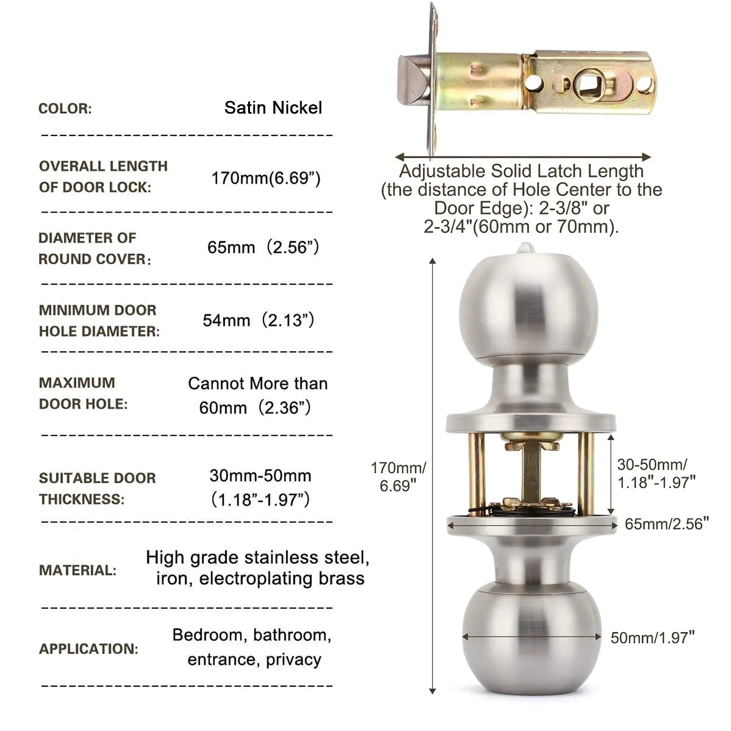 1 Piece Aluminum Alloy Globular Door Knobs Rotation Lock Knobset Handle Metal Door Knob With Key For Bedrooms Living Rooms