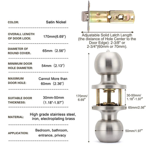 1 Piece Aluminum Alloy Globular Door Knobs Rotation Lock Knobset Handle Metal Door Knob With Key For Bedrooms Living Rooms