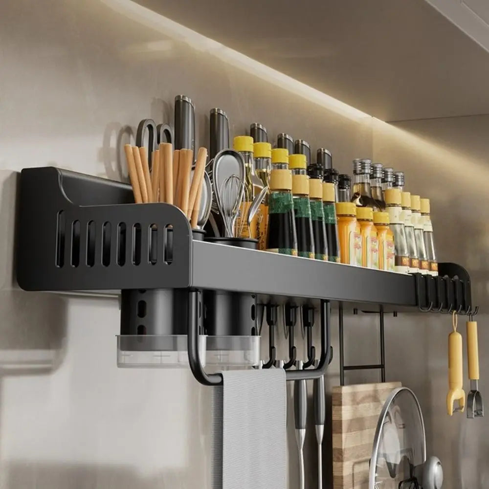 Wall Mounted Kitchen Storage Rack Moisture-Proof Anti-Rust Spice Rack Organizer No Punching Required Removab