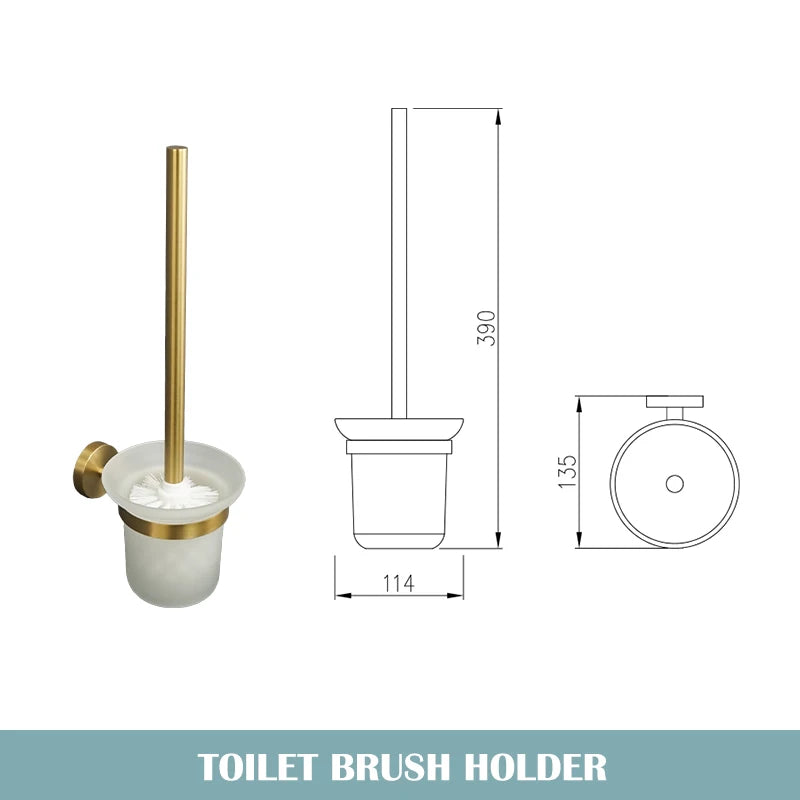 Stainless Steel Gold Brushed Bathroom Toilet Accessories Hardware Set Towel Hook Wall Mounted Paper Holder Toilet Brush Holder