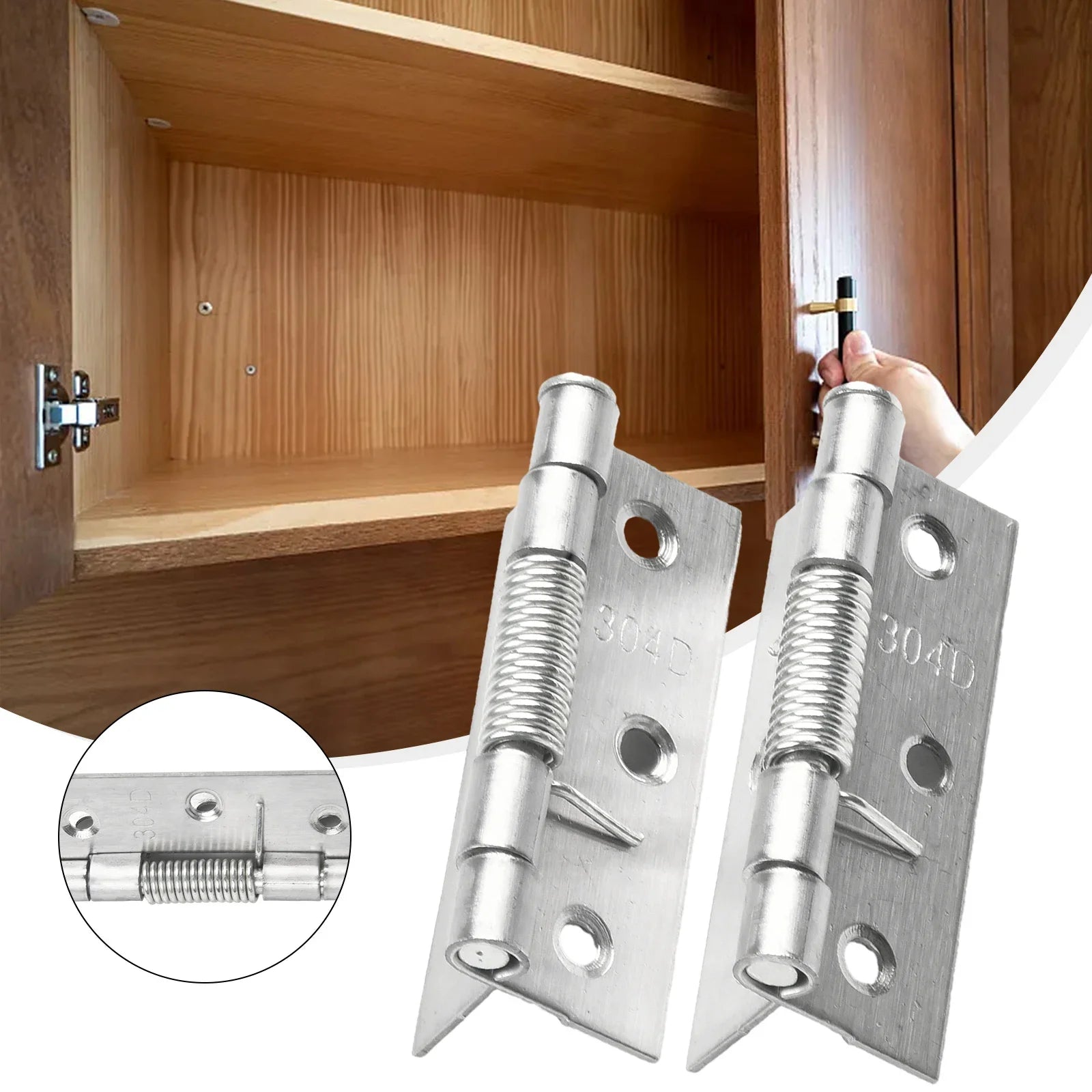 2pcs Self Closing Spring Door Hinge Stainless Steel Hinge For Cabinets Door Closer Automatic Rebound Hinge Furniture Hardware
