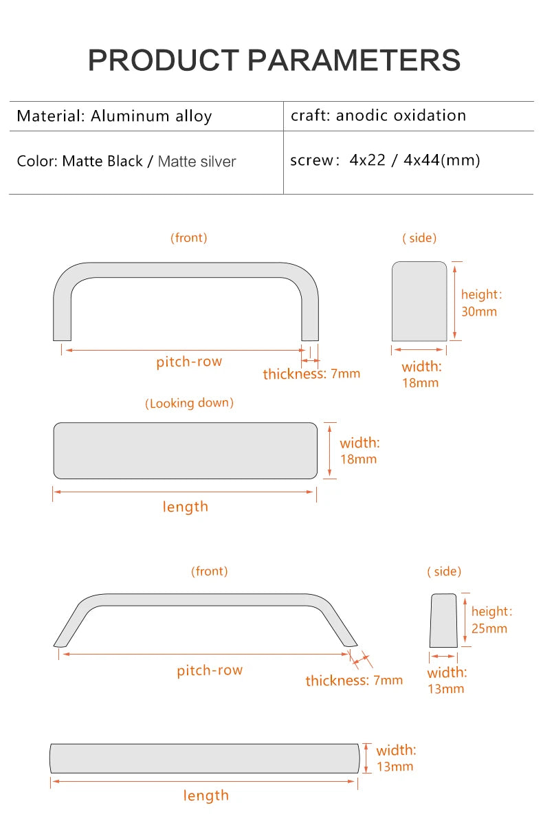 Modern Furniture Handles Black Wardrobe Door Pulls Silver Long Drawer Pulls Bathroom Cabinet Handle Aluminum Alloy Curved Handle