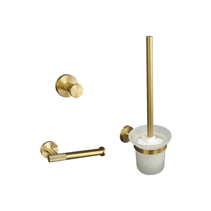 Stainless Steel Gold Brushed Bathroom Toilet Accessories Hardware Set Towel Hook Wall Mounted Paper Holder Toilet Brush Holder