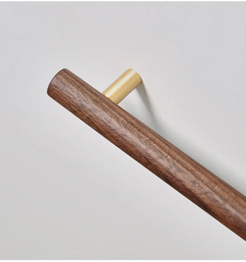 Walnut and Brass Furniture Handles Modern Simple Style Wood Cabinet Knobs and Handles Anti-cracking and Anti-oxidation