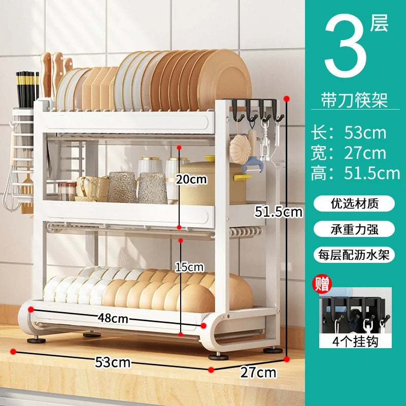 Kitchen Dish Storage Rack, External Hook Plate Organizer, Multi-Function Home Plate Holder, Compact Dish Organizer