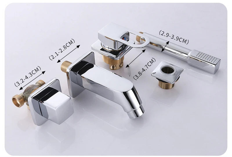 Deck/Wall Mounted Bathroom Bathtub Faucet Set with Handheld Shower Head 4 Holes Widespread Basin Tub Faucet Cold Hot Mixer Tap