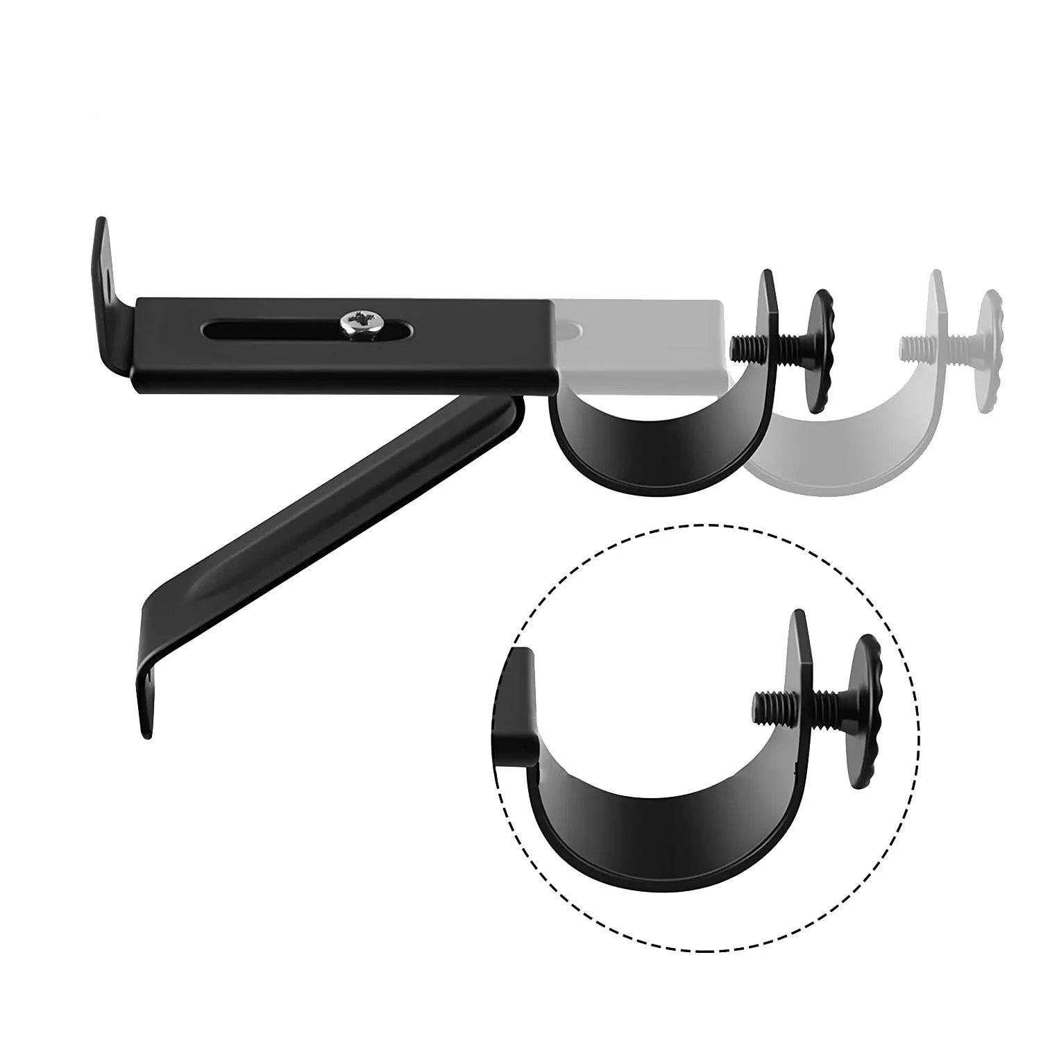 AA81-Curtain Rod Bracket, Adjustable Heavy Duty Curtain Rod Holders, Black Curtain Rods Hooks Hangers For Wall Drapery Rod