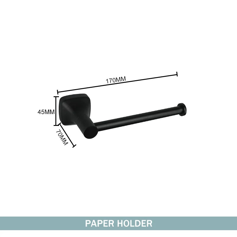 Matte Black Bathroom Accessories Set Wall Mount Stainless Steel Clothes Hook Toilet Paper Holder Towel Bar Hardware Pendant