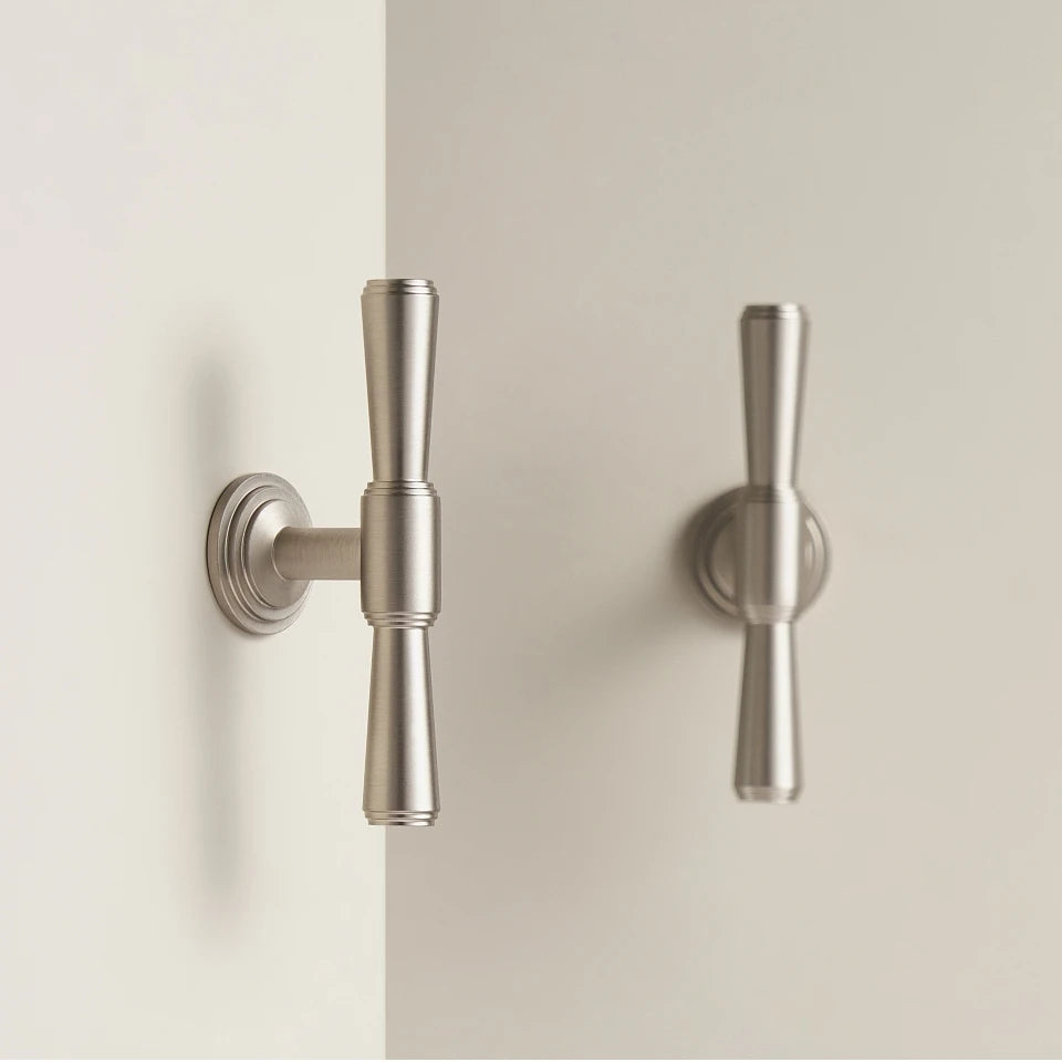 Nurlin Solid Brass Nickel Brushed Luxurious Silver French Modern Cabinet Handles Tbar Wardrobe Knobs