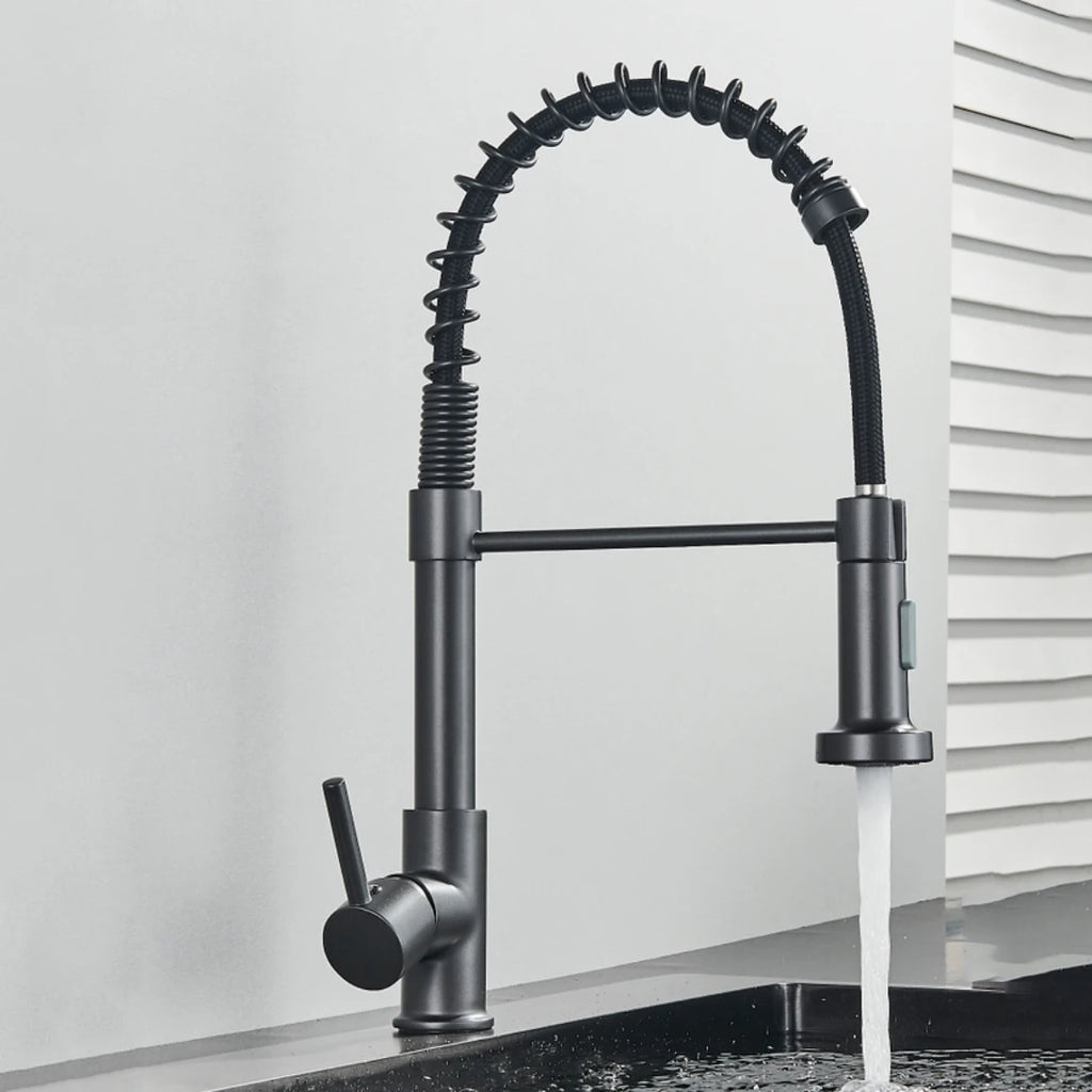 Kitchen Faucet Pull Out Stream Sprayer Deck Mounted Matte Black Mixer Tap 360 Degree Rotation  Kitchen Sink Hot Cold Taps