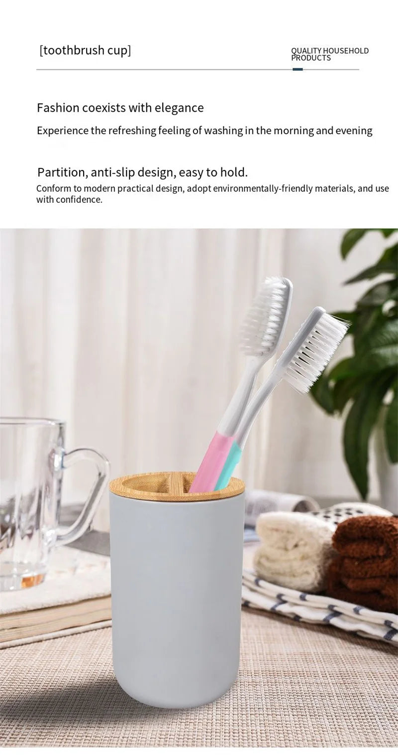 Bamboo Bathroom Accessories Toilet Brush Toothbrush Holder Gargle Cup Soap Holder Lotion Dispenser Bathroom Essential Accessory