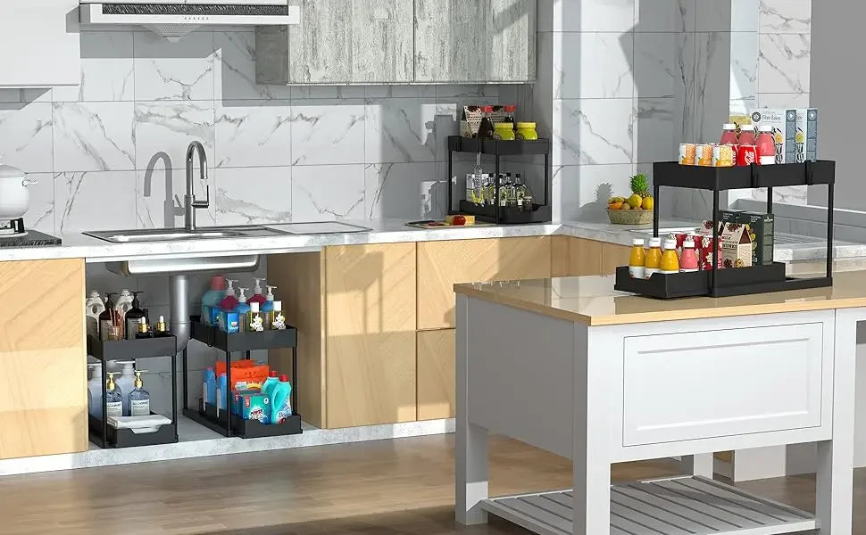 Kitchen Storage Under Sink Organizer 2 Layer Pull Out Multifunctional Drawer Shelf Organizer Bathroom Desktop Cabinet Rack
