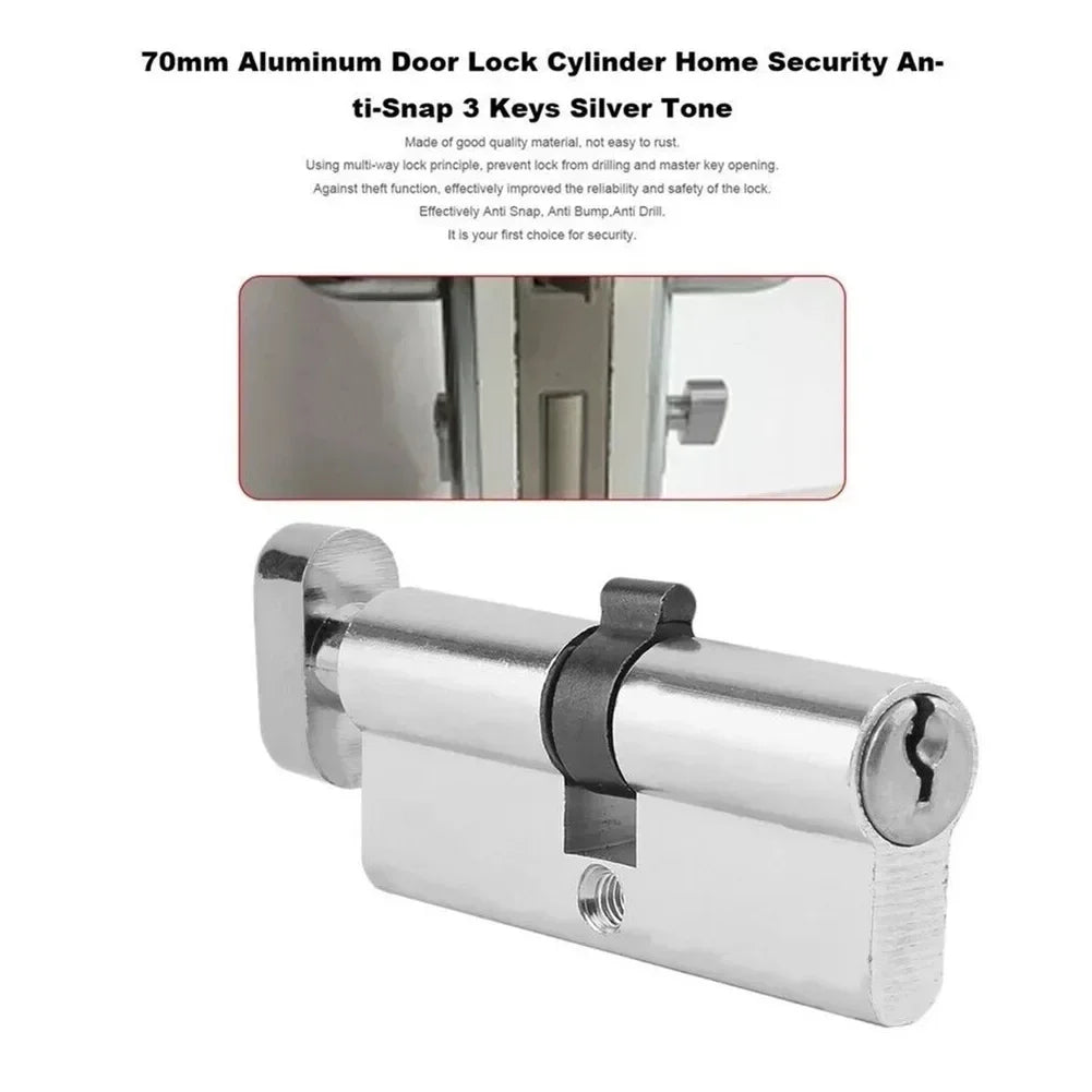 Door Lock Cylinder With 3 Keys Entrance Aluminum Door Lock Home Security Interior Bedroom Lock Cylinder