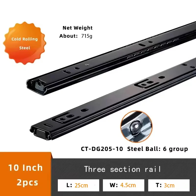 Drawer Rail 8~20Inch Cold Rolled Steel Drawer Slides Close Drawer Sliding Track three-Section Cabinet Slides Furniture Hardware