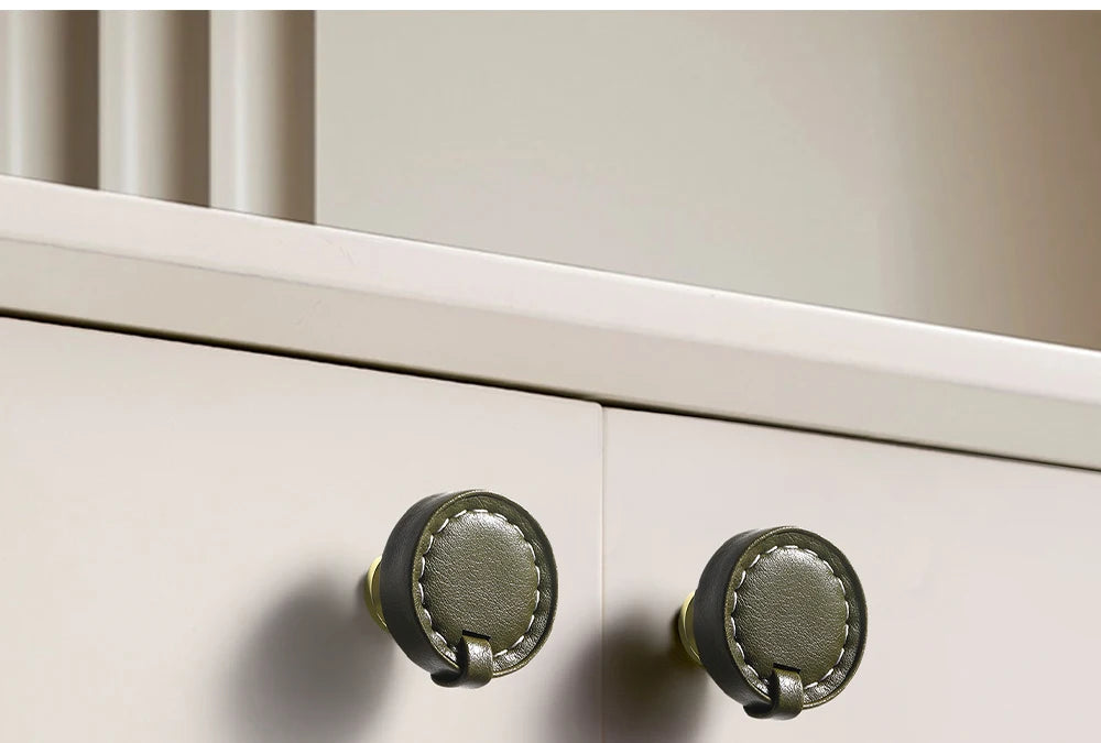 Modern minimalist wardrobe door handle drawer cabinet handmade leather small handle cabinet single hole gold handle set