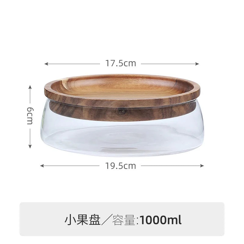 Creative Glass Food Storage Containers with Wooden Lid Kitchen Snack Fruit Candy Nut Sundries Storage Organizer for Kitchen
