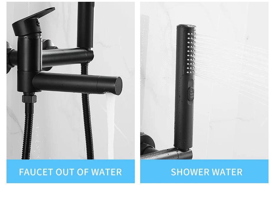 Bathtub Faucets Modern Black Bath Shower Set Unique Design of Rotating nozzle Mixer Tap Wall Mounted For Bathroom WF-877909