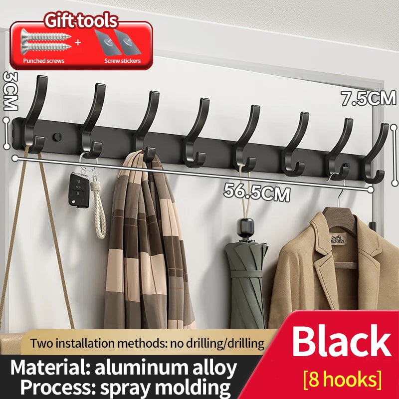 no drill Holes One Row Hangers Kitchen Towels Clothes Hats Toilet Towel Rack Storage Wall Mounted Door Back Rod Hook