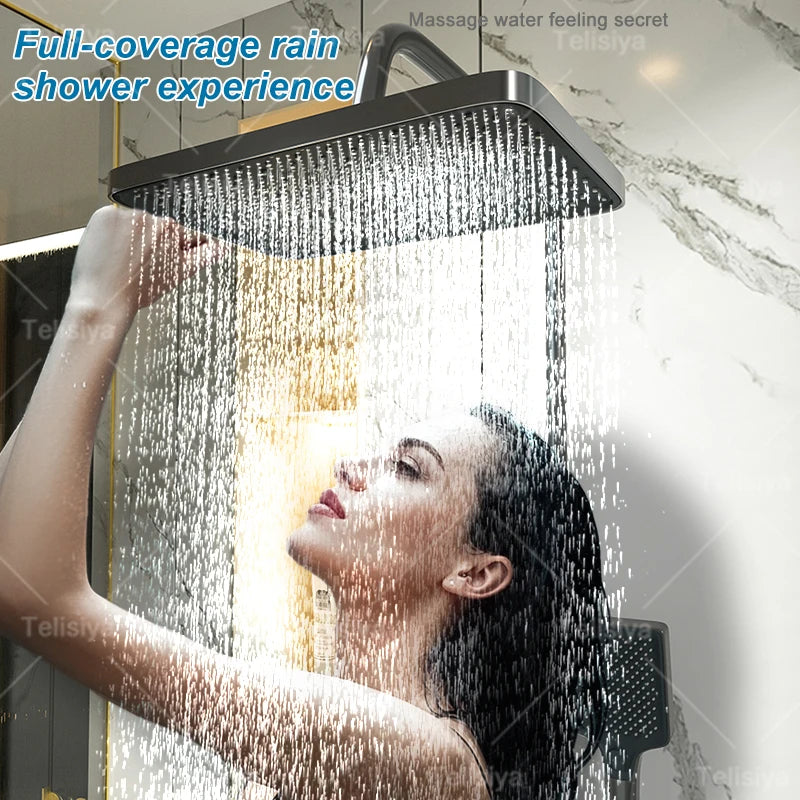 Bathroom Shower System Sets Piano Button Ambient Light Digital Display Pressurization Rain Faucets Shower Set