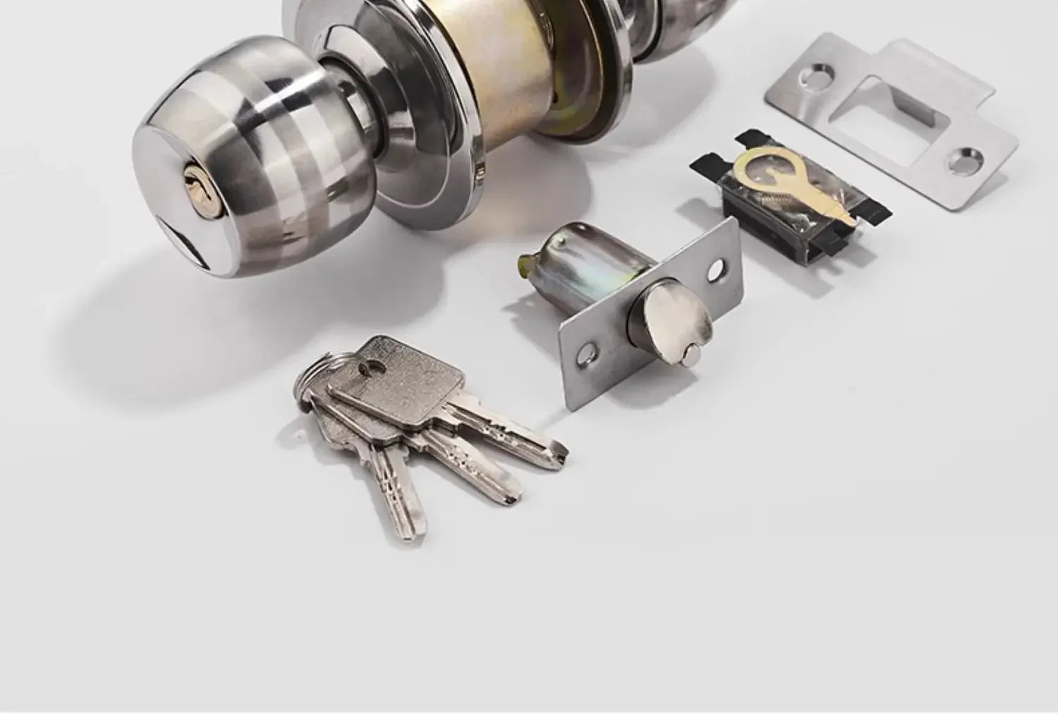 Interior Round Ball Door Knobs, Key Handles, Stainless Steel Locksets for Bathroom, Bedroom
