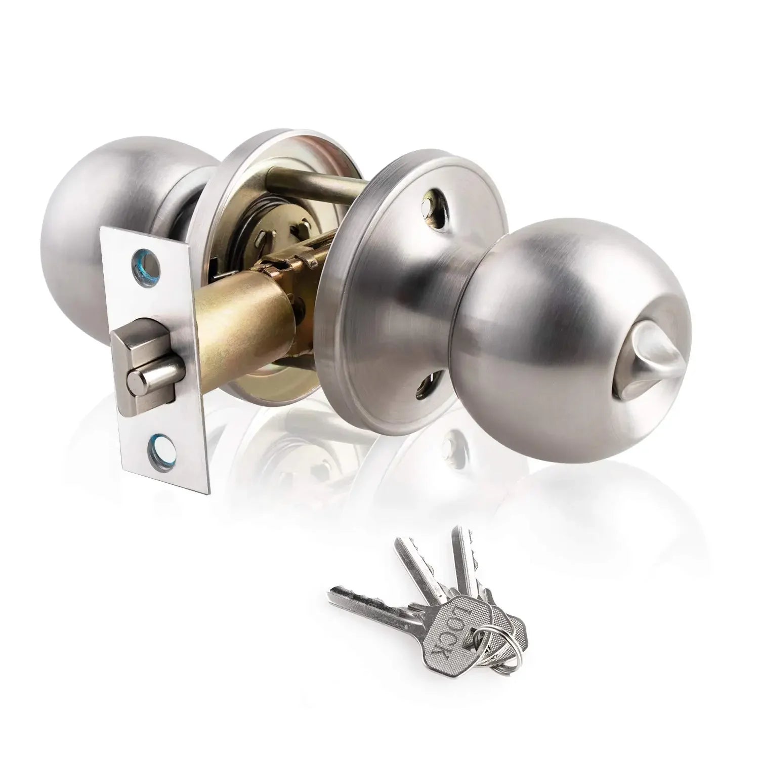 Keyed Entry Door Knob with Lock Round Door Knobs Stainless Steel Interior and Exterior Door Lock for Bedroom Bathroom