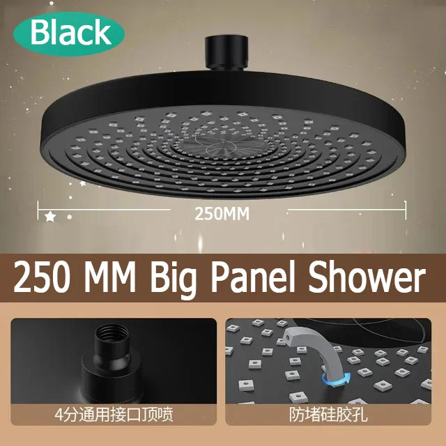10 Inches Big Panel Large Flow Ceiling Mounted Supercharge Shower Head Set 3 Modes High Pressure Abs Rainfall Bathroom Shower ﻿