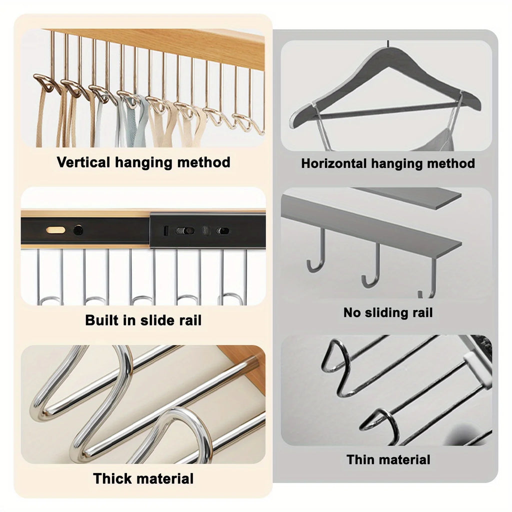 Clothes Hanger Bar for Closet Multifunctional Pull Out Hook Rack Wardrobe Sliding Rack Space Saving Closet Rod for Ties Scarves