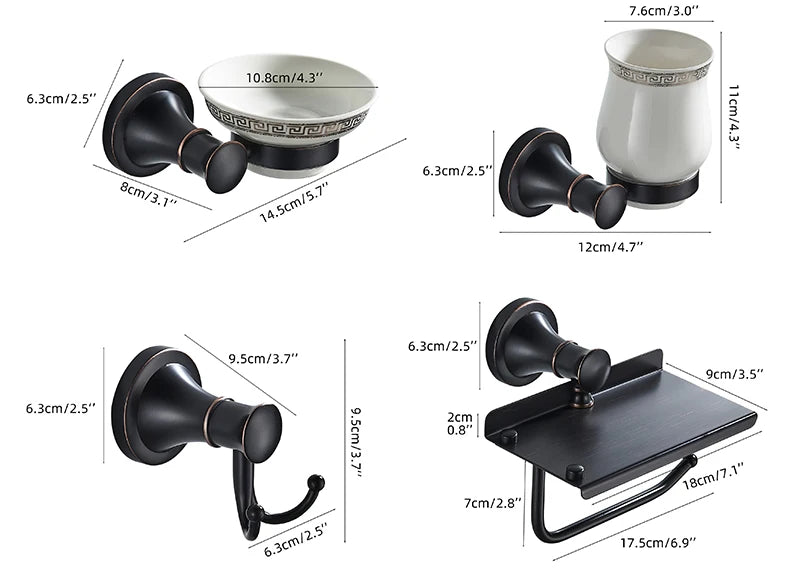 Bathroom Bath Toilet Paper Holder Robe Hook Bathroom Retractable Towel Hanging Rod Black Zinc Alloy EL852