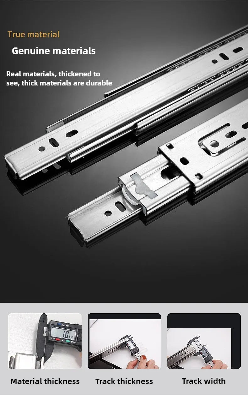 10" - 22"  45mm wide Stainless Steel Drawer Slides Soft Close Drawer Track Rail Sliding Three-Section Cabinet Furniture Hardware