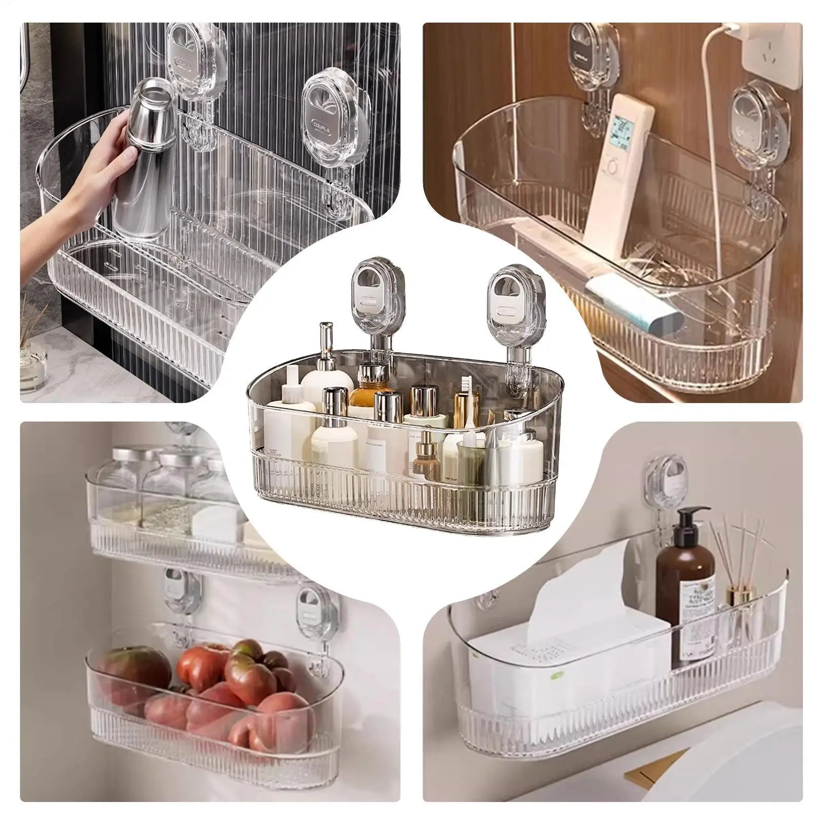 Bathroom Shelf Suction Cup Wall Mount Corner Storage Rack No Drill Shampoo Holder Cosmetic Organizer Shower Drain Basket