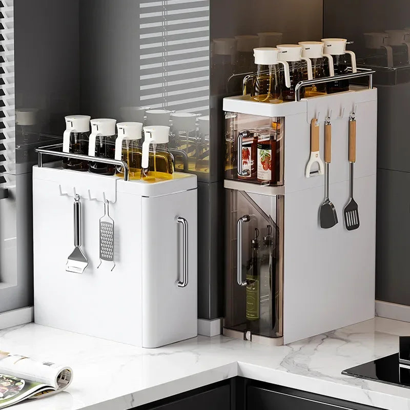 2/3 Layer Spice Storage Rack Kitchen Organize Spice Shelf Pull-Out Efficient Locker With Hooks Wheels Integrated Slim Cabinet