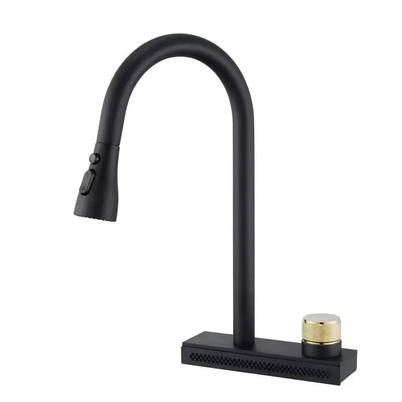 Waterfall Sink Pull Type Kitchen Faucet Hot Cold Mixer Vegetable Wash Tap Basin Multiple Water Outlets Rotation Flying Rain Tap