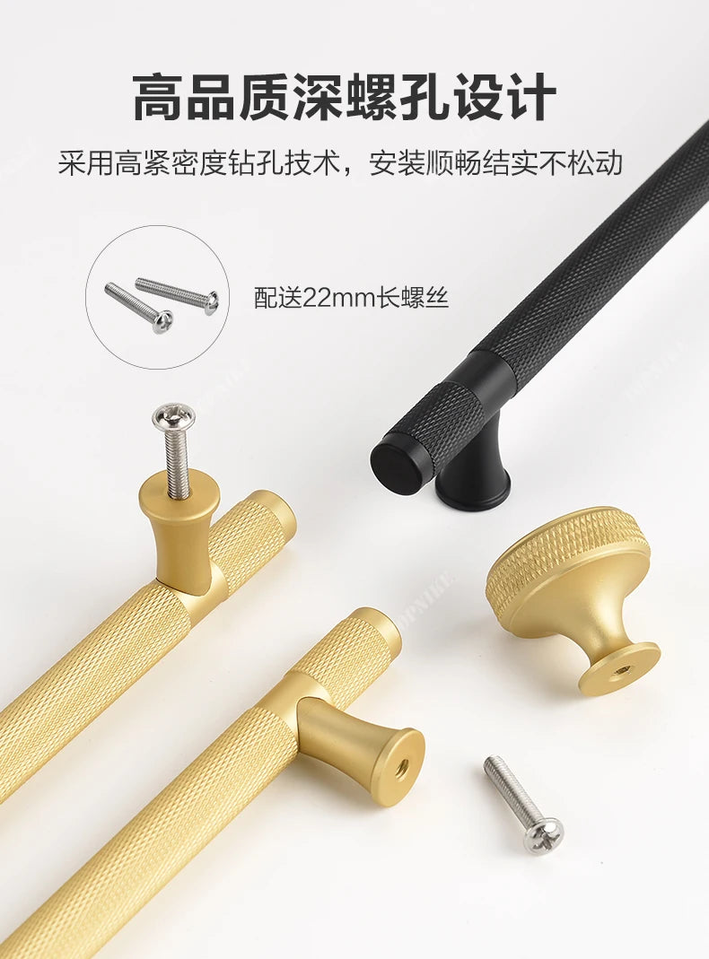 Simple Kitchen Cabinet Wardrobe Door Handles Drawer Knobs and Handles for Furniture Gold Black Knurled Nordic Style