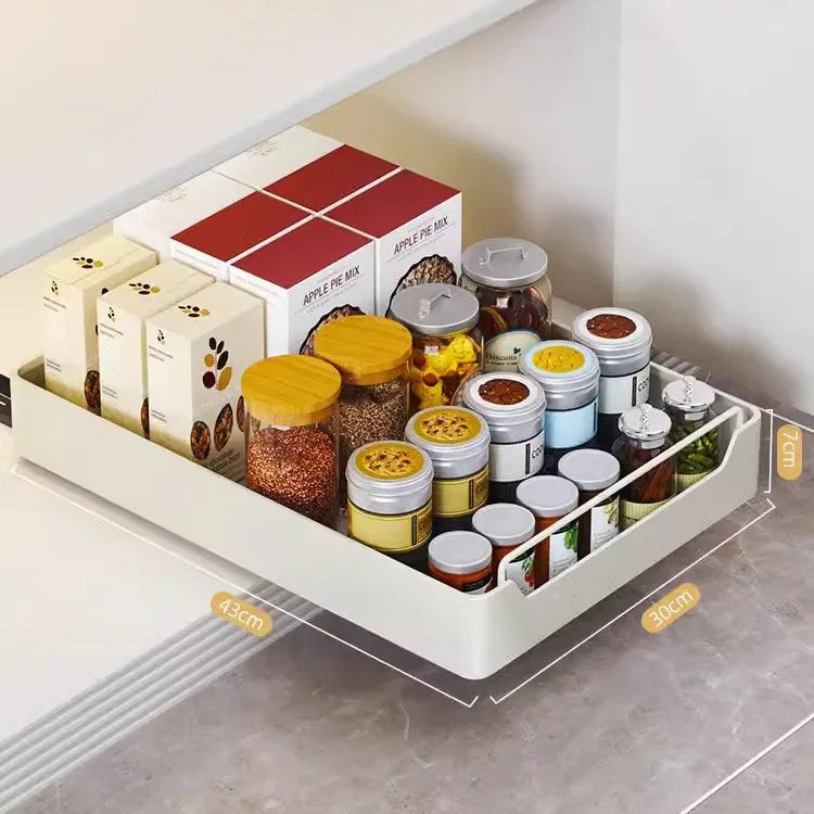 1Pc Dish Rack Kitchen Storage Box with Sliding Rail Pull-out Cabinet Storage Rack Spice Pantry Shelves Drawer Kitchen Organizer