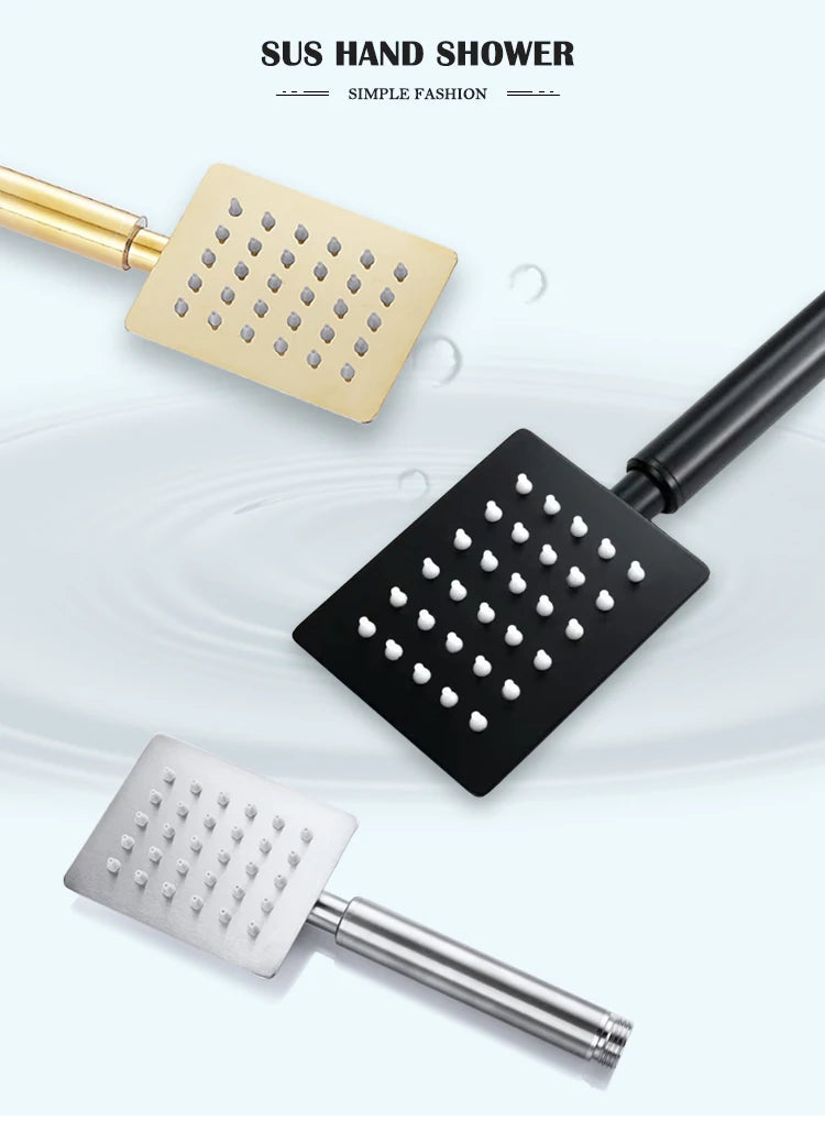 Black/Chrome/Gold Bathroom Stainless Steel Hand Shower Bath Rain Handheld Shower Head Big Panel Square Circular Bath Sprinkler
