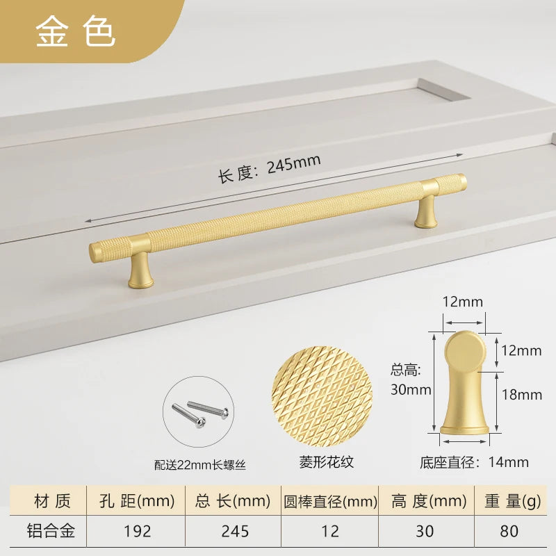 Simple Kitchen Cabinet Wardrobe Door Handles Drawer Knobs and Handles for Furniture Gold Black Knurled Nordic Style