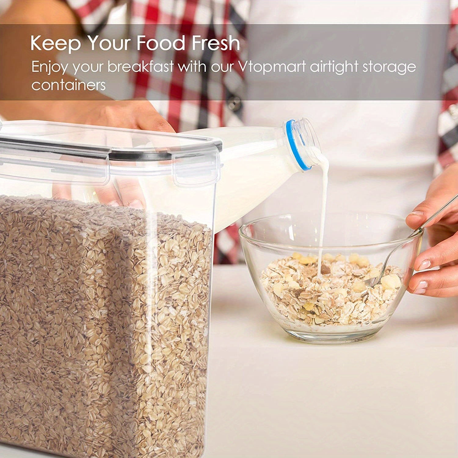 Set of 3 2.5L/4L Sealed Grain Storage Containers Clear PP Kitchen Storage Boxes Fresh-keeping Buckets with Pen Labels