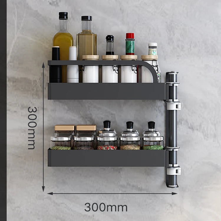 Over Sink Kitchen Rack Black Kitchen Storage Stand Wall-mounted Spice Rack Punch-free 360 Rotation Kitchen Spice Organizer Shelf