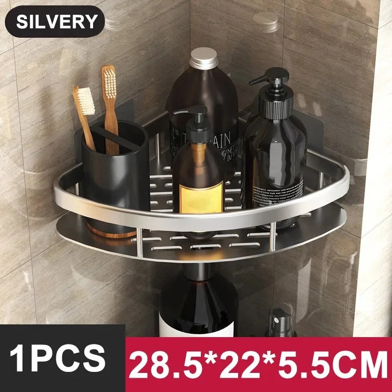 Bathroom Shelf Kitchen Storage Organizer Aluminum Alloy Shampoo Rack Shower Shelf Bathroom Accessories No Drill Shelf
