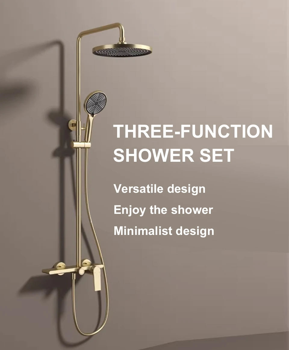 Bathroom Shower System Set Brushed Gold Hot Cold Bathroom Faucet Accessories Rain Shower Head Hot Cold Bathroom Shower Set