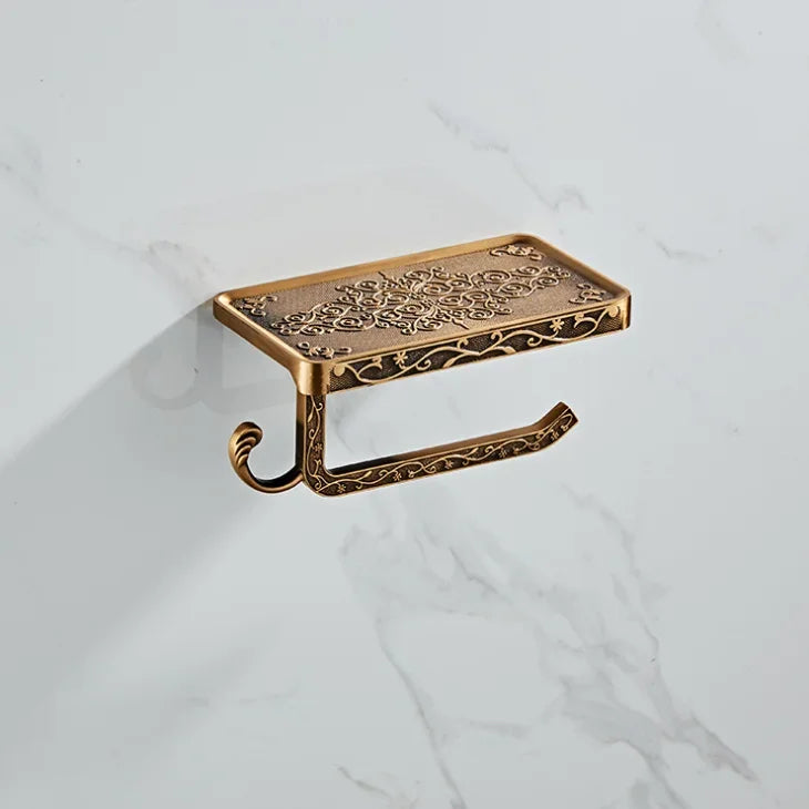 Bathroom Hardware Set  White Paper Mobile Phone Holder Space Aluminum Antique Roll Holder with Shelf Toilet Paper Box Wall Mount