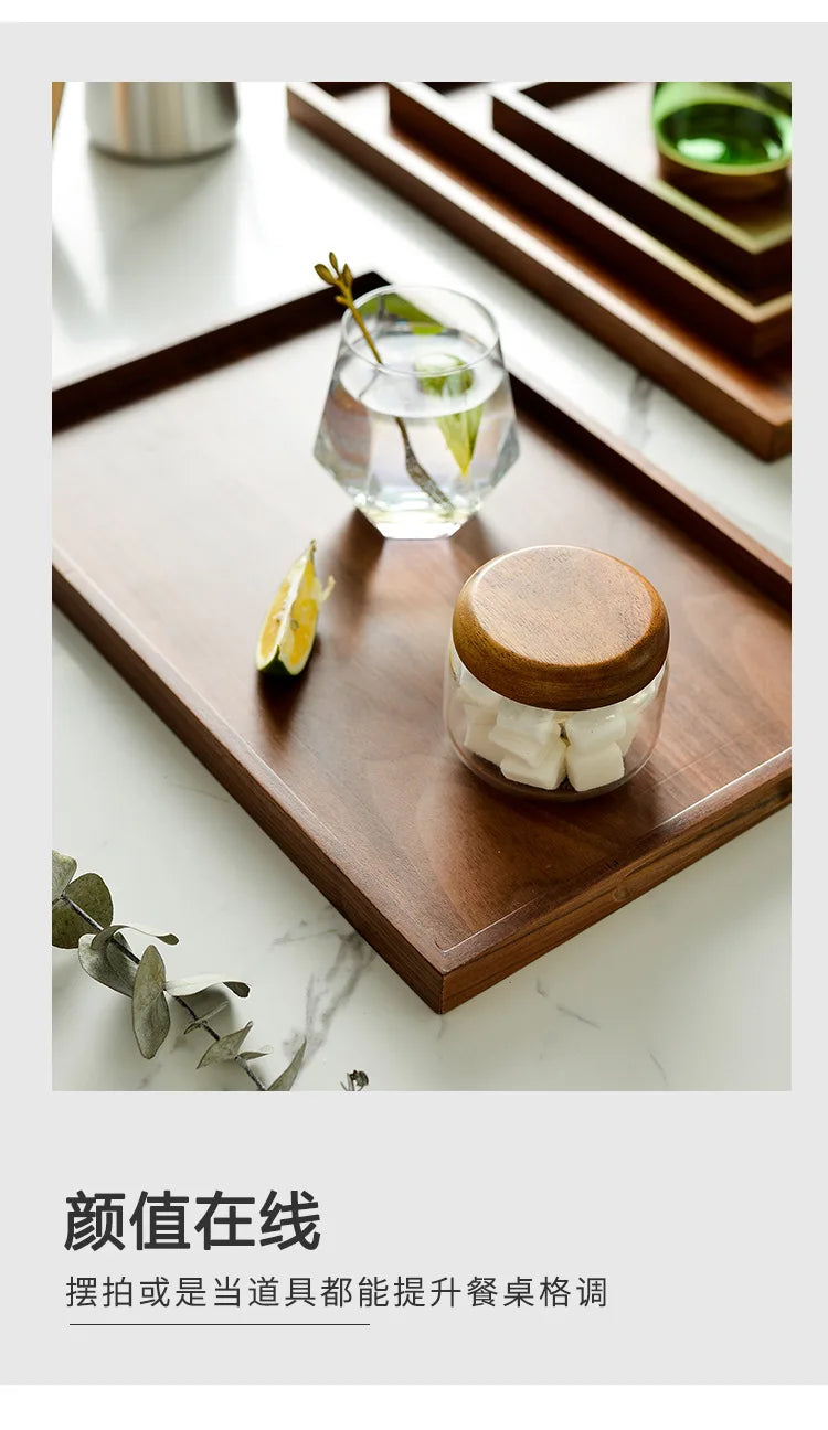 Walnut Wooden Serving Tray Tea Cup Saucer Trays Fruit Plate Storage Pallet Plate Decoration Japanese Food Rectangular Plate