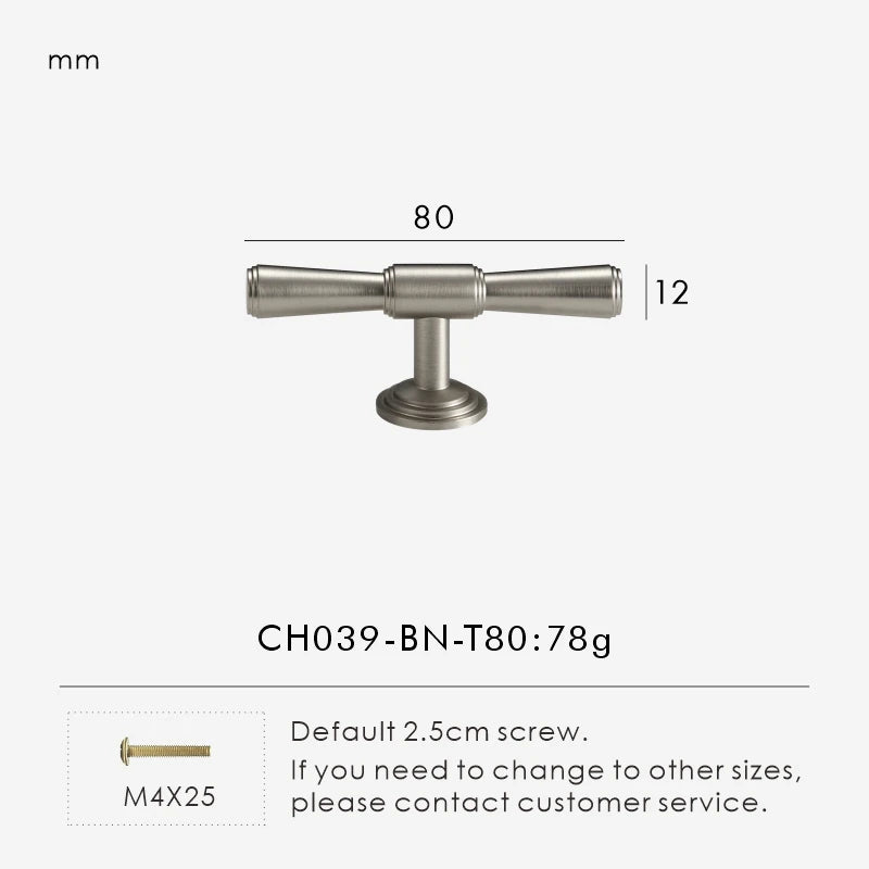 Nurlin Solid Brass Nickel Brushed Luxurious Silver French Modern Cabinet Handles Tbar Wardrobe Knobs