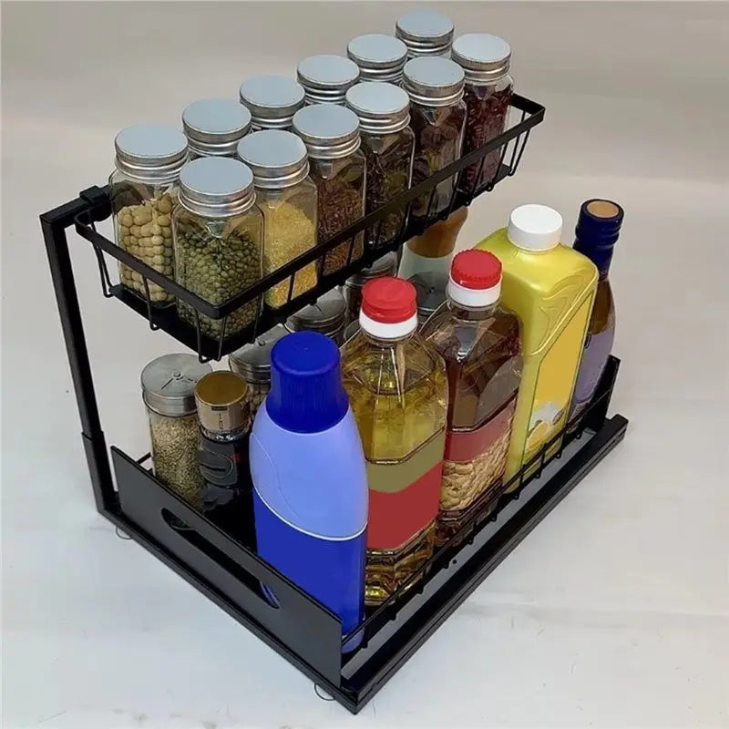 -November Under Sink 2 Tier Pull Out Sliding Cabinet Organizer Drawer Baskets Multi-Purpose Storage For Bathroom Space Saving